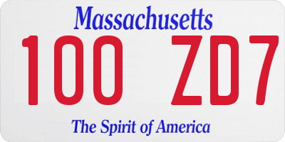 MA license plate 100ZD7