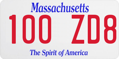 MA license plate 100ZD8