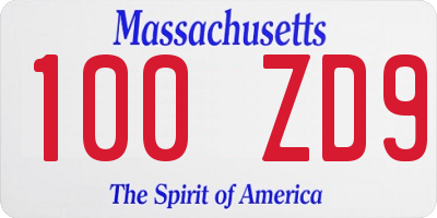 MA license plate 100ZD9