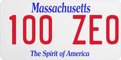 MA license plate 100ZE0