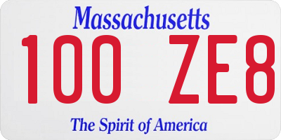 MA license plate 100ZE8