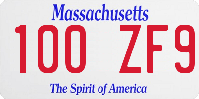 MA license plate 100ZF9