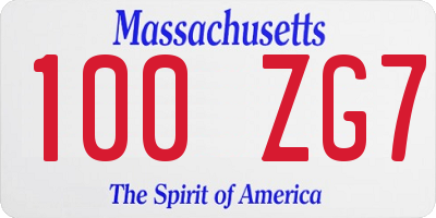 MA license plate 100ZG7