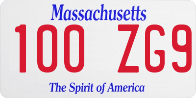 MA license plate 100ZG9