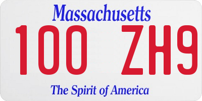 MA license plate 100ZH9