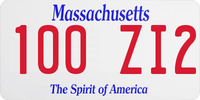 MA license plate 100ZI2