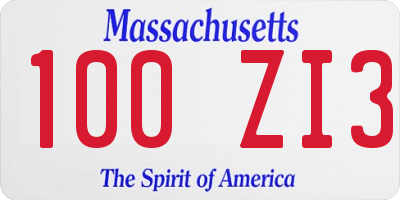 MA license plate 100ZI3