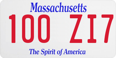 MA license plate 100ZI7