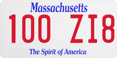 MA license plate 100ZI8