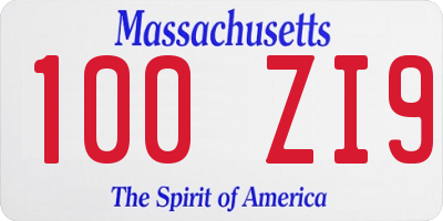 MA license plate 100ZI9