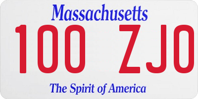 MA license plate 100ZJ0