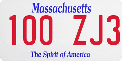 MA license plate 100ZJ3