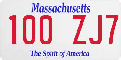 MA license plate 100ZJ7