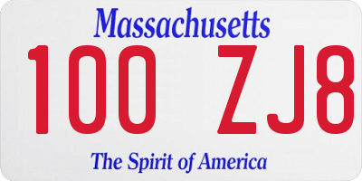 MA license plate 100ZJ8