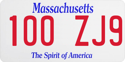 MA license plate 100ZJ9