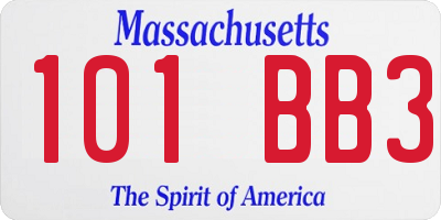 MA license plate 101BB3