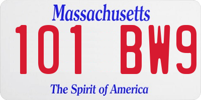 MA license plate 101BW9