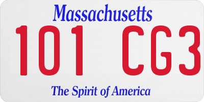 MA license plate 101CG3