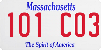 MA license plate 101CO3