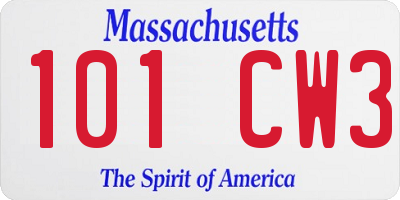 MA license plate 101CW3