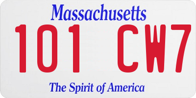 MA license plate 101CW7