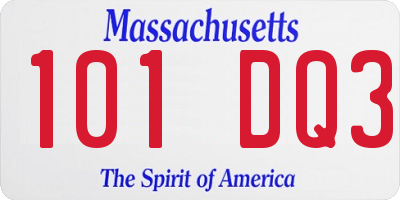 MA license plate 101DQ3