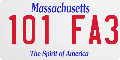 MA license plate 101FA3