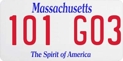 MA license plate 101GO3