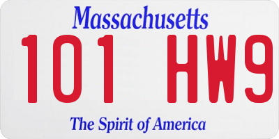 MA license plate 101HW9