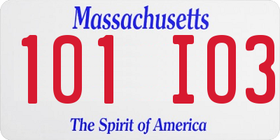 MA license plate 101IO3