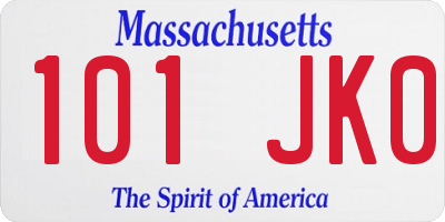 MA license plate 101JK0