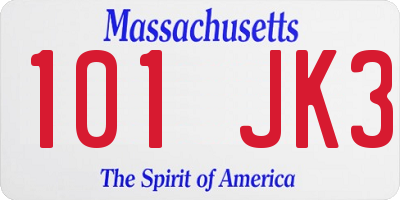 MA license plate 101JK3