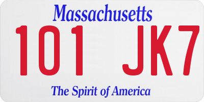 MA license plate 101JK7