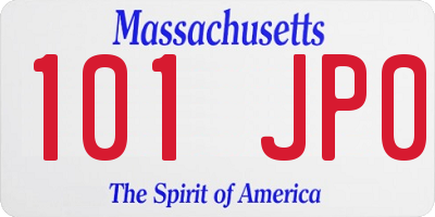 MA license plate 101JP0