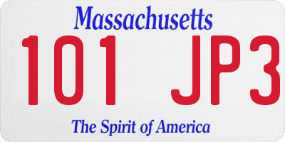 MA license plate 101JP3