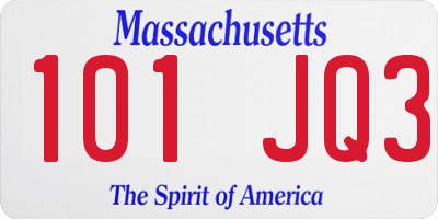 MA license plate 101JQ3