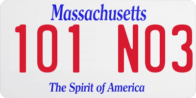 MA license plate 101NO3