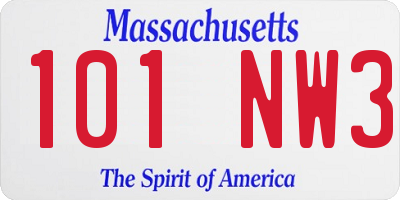 MA license plate 101NW3