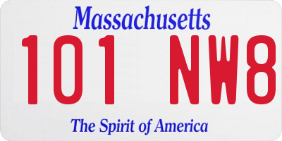 MA license plate 101NW8