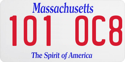 MA license plate 101OC8