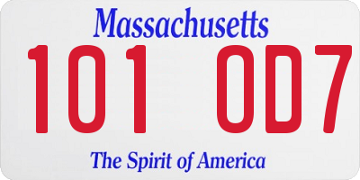 MA license plate 101OD7