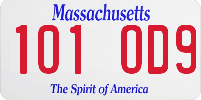 MA license plate 101OD9