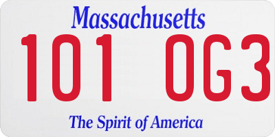 MA license plate 101OG3