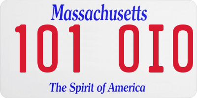 MA license plate 101OI0