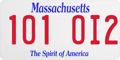 MA license plate 101OI2