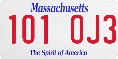 MA license plate 101OJ3