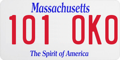 MA license plate 101OK0