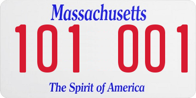 MA license plate 101OO1