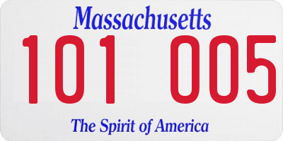 MA license plate 101OO5