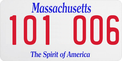 MA license plate 101OO6